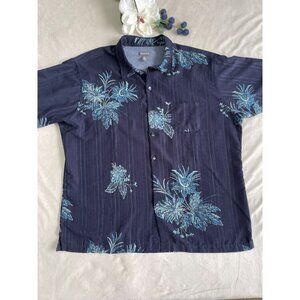 Van Heusen Mens XXL Navy Hawaiian Shirt With Blue Floral Print